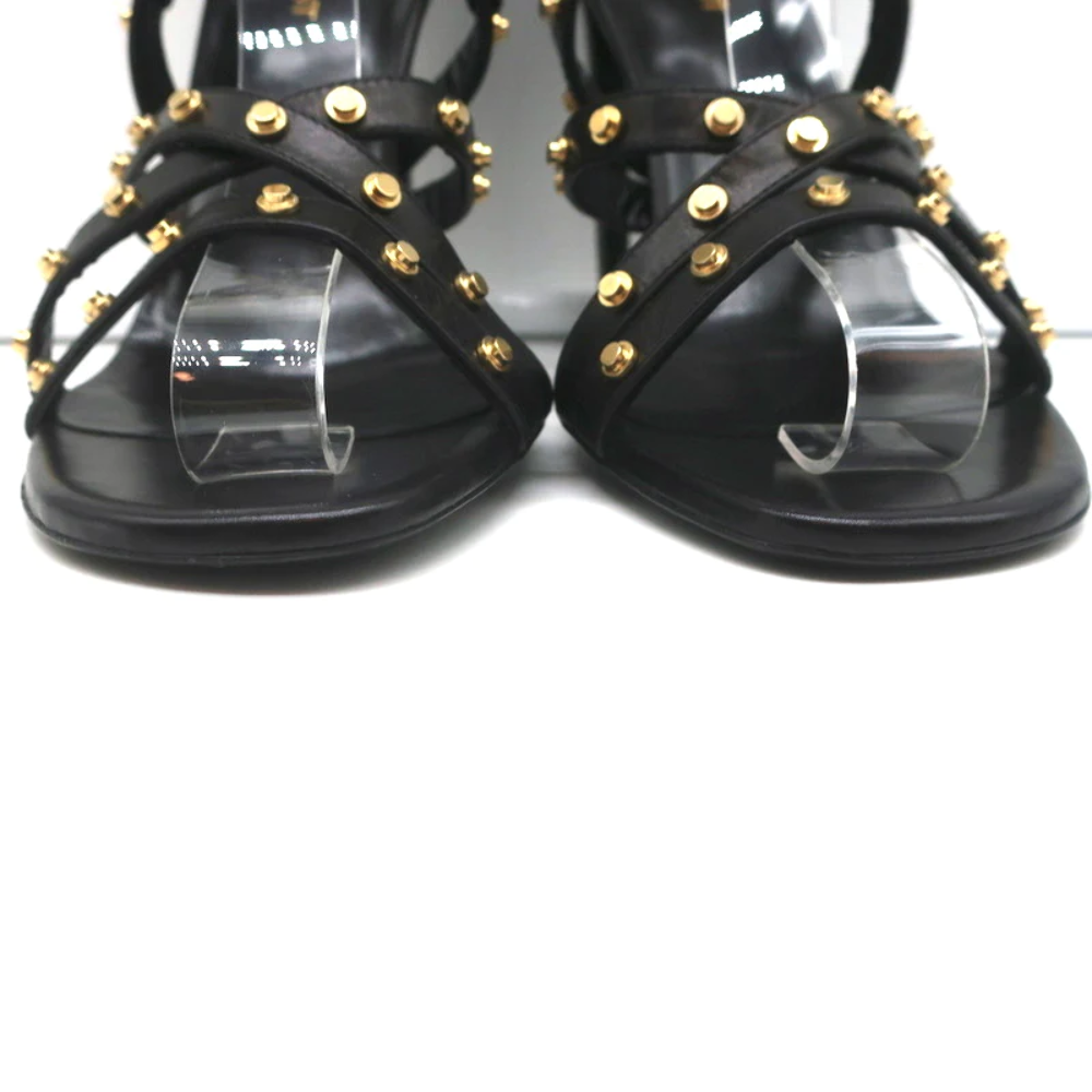 Sandali con borchie Saint Laurent Jerry in pelle nera taglia 39 tacchi con cinturini NUOVI