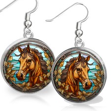 Pendientes de regalo para amante de los caballos impresión artística de vidrieras de imitación caballo yegua pony