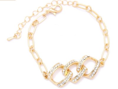 Bracelet Femme Zirconium Trois Carrés Doré Or Fin D3 - Neuf Avec étiquettes