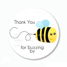 30 Thank You for Buzzing By Bumble Bee Stickers 1.5" Round Envelope Seals