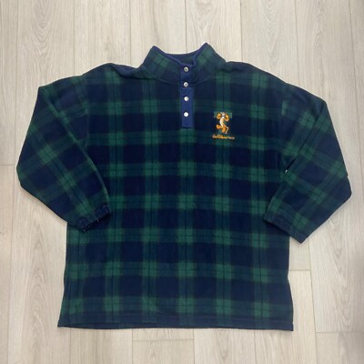 Walt Disney Vintage 90s Green Plaid Checkered Tigger Button Snap Fleece Size XL