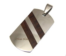 Hawaiian Koa Wood Vertical Plate Stainless Steel Unisex Pendant