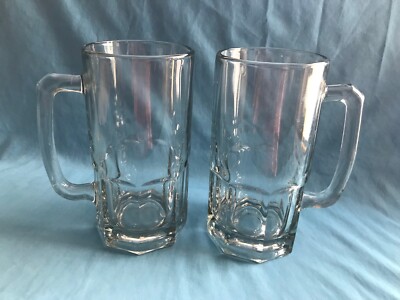 2 Pre-Owned Unbranded Huge 32 Ounce Clear Glass Beer Mugs Steins Root Beer Float