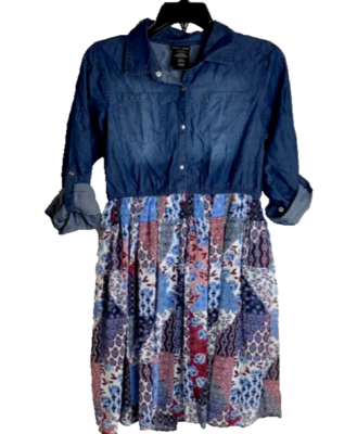 PAPER DOLL GIRLS DENIM TOP FLORAL BOTTOM DRESS (DENIM NAVY BURG L 14/16)NWT  | eBay