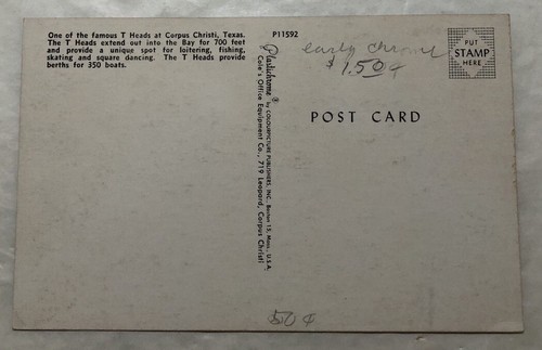 One Of The Famous T Heads At Corpus Christi, Texas. Postcard (V2) - Picture 2 of 2