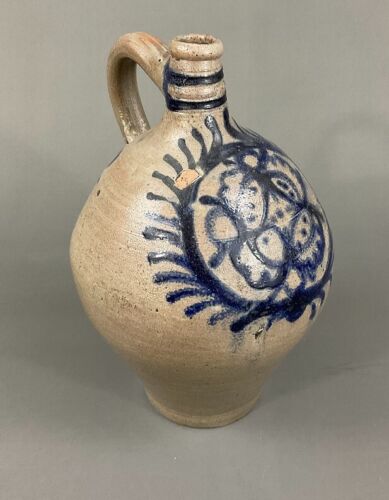 old Westerwälder oil jug stoneware richly painted vinegar jug jug 2 liter liquor - Picture 1 of 4
