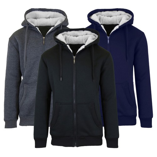 Men's Heavy Weight Sherpa & Regular Fleece Lined Zip Up Hoodie Sweater Jacket - Picture 1 of 22