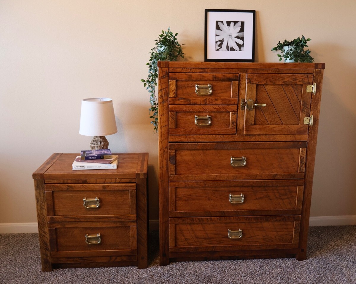 Vintage 1960's Young Hinkle Oak Dresser and Nightstand Set Vintage 1960's Young Hinkle Oak Dresser and Nightstand Set
