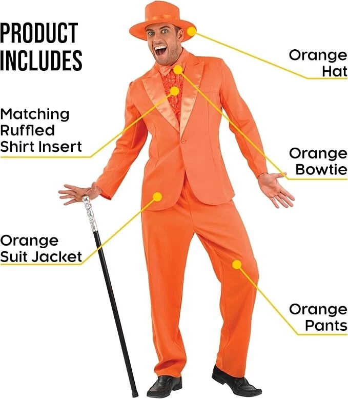 Orange Smoking Lloyd Film Kostüm Herren Dumm und Dümmer Anzug Faschingskostüme - Bild 2 von 4