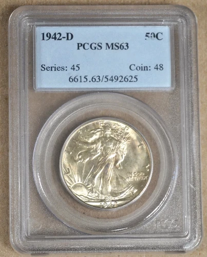 1942-D WALKING LIBERTY HALF DOLLAR PCGS MS63 492625