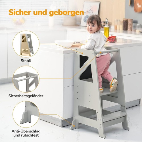 Doppelseitiger Lernturm Höhenverstellbar Kindertritt Stehhilfe Holz Kippschutz - Bild 1 von 36