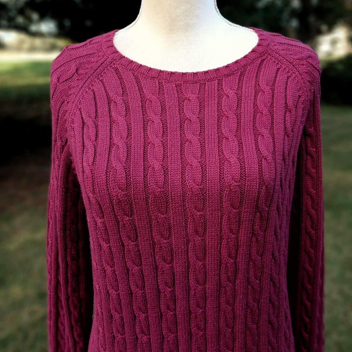 L L Bean Burgundy Cable Knit Sweater L View 2