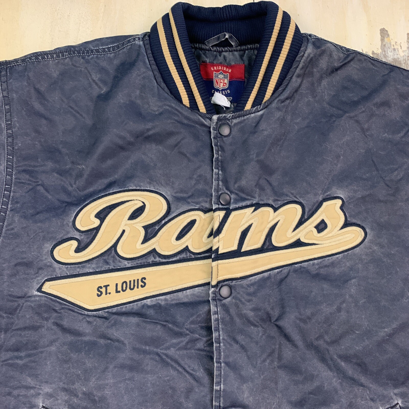 ST LOUIS RAMS - Reebok Gridiron Classics Blue Snap-up Stadium Jacket ...