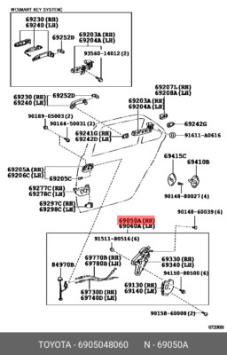 Genuine OE lock assy, rear door, right, 6905048060 for TOYOTA 69050-48060