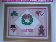 Winter seasonal sampler 4;  866-26 Vintage Plastic Canvas pattern