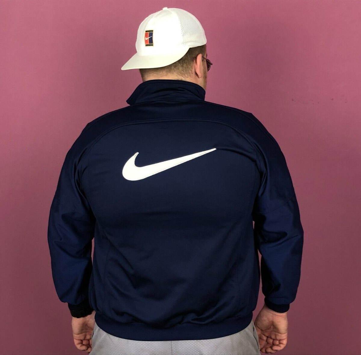 90s Nike Big Swoosh Vintage Men's Track Jacket - Large Navy 90s Nike Big Swoosh Vintage Men's Track Jacket - Large Navy