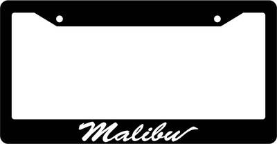 Marco Para Matrícula Negro Con Letras 'MALIBU' En Cursiva - Accesorio Novedoso Para Coche, Plástico Mate