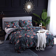 Couturebridal Dark Green Floral Duvet Cover Set Full Red Flower Green Leaves