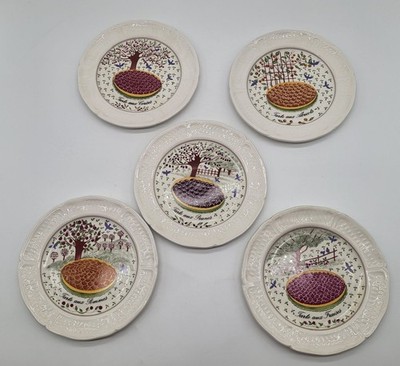 Gien Porcelain ''Les Tartes'' Plates x 5 French Fruit Tree Dessert Small
