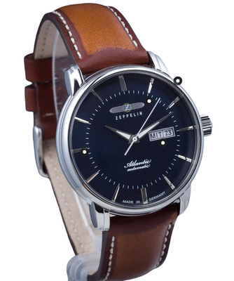 Zeppelin Automatic Atlantic Blue Dial Day Date Leather Band Men's Watch 8466-3