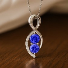 Tanzanite Diamond Infinity Pendant 925 Sterling Silver December Birthstone #1061