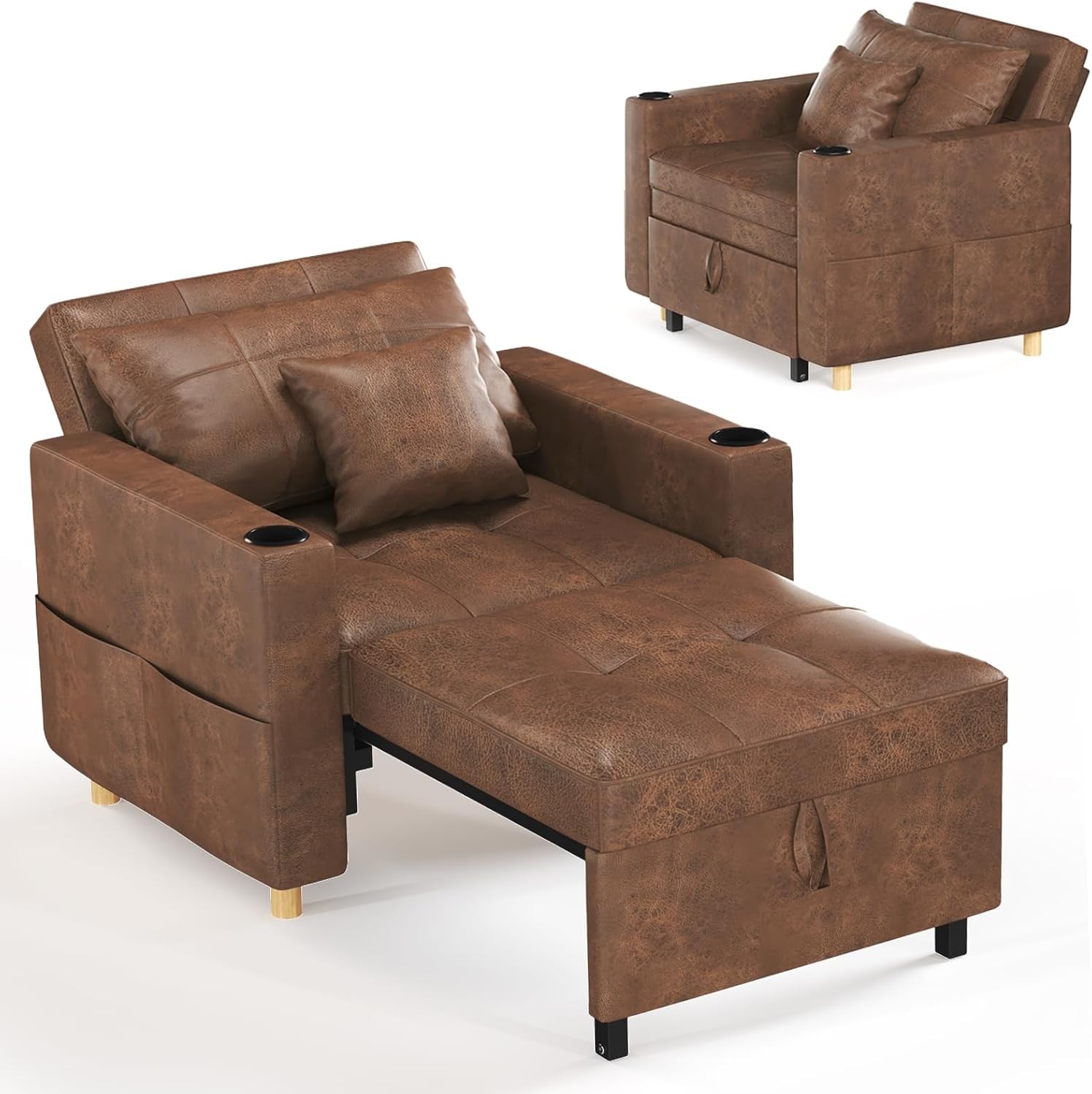 Sleeper Chair Extra Wide Convertible Chair Bed 3-in-1 Pull O