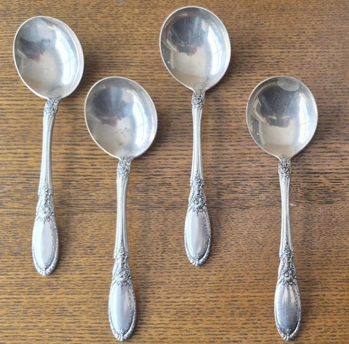 FOUR(4) OLD MIRROR BY TOWLE STERLING SILVER SOUP SPOONS 6 3/8"-ESTATE-BEAUTIFUL!