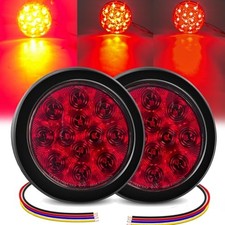 2pc 4in Round Led Trailer Tail Lights,3-in-1 Strobe/High/Low Lights Brake Red