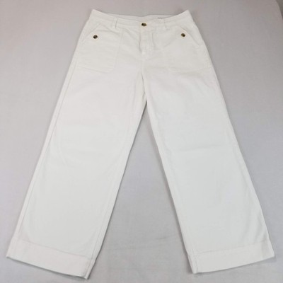 Chicos Pants Womens 14 White Wide Leg Comfort Waist High Rise Twill Crop