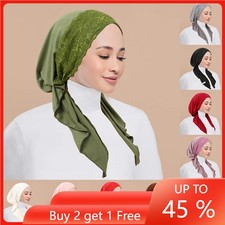 Pre-Tied Hijab Cap Women Long Tail Chemo Cancer Hat Muslim Turban Beanie Wrap