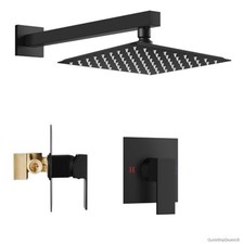 Shower Faucet Set 8 Inch Matte Black Rainfall Shower Head Valve Kit Stainless