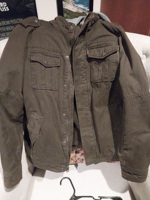 Vintage Levis Sherpa Lined Canvas Jacket Men's Brown Full Zip Heavyweight Size L