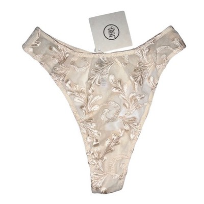 La Perla Ivory Cream Mesh Floral Lace Thong Panty Made in Italy  Size: S NWT