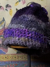 Handmade Crocheted Purple Shiny Stripe Toddler BEANIE CAP HAT Girls PNW New