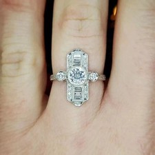 Art Deco Style Round Cut Lab Created Diamond 14K White Gold FN Wedding Ring