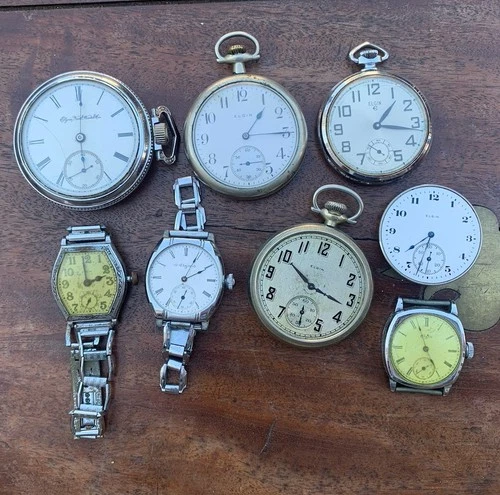 Lot Of 8 Elgin Watches 17 & 15 Jewel Movements Vintage & Antique 5 Run 3 Don’t