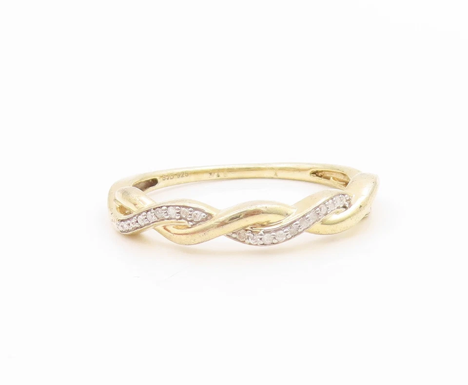 Anillo de plata de ley 925 vintage enchapado en oro banda de diamantes reales talla 10 RG34479 Foto 2 de 4