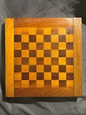 Vintage Wooden Inlay Folk Art Marquetry Chess Game Board