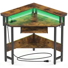 Conner Desk Home Office Computer Desk for Small Space with LED Lights Gaming ...