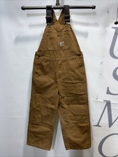 Mens Youth Carhartt Brown Canvas Jeans Carpenters Bib Overalls Size 10