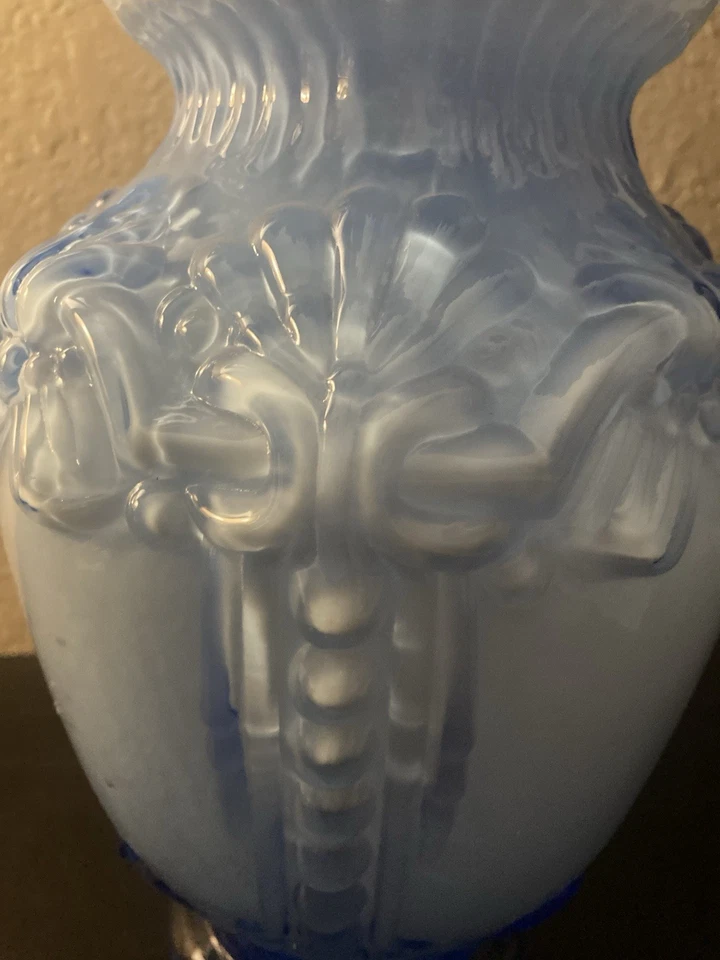 Vintage Large Blue White Ruffled Victorian Revival Vase by Indoor Outfitters - Image 2 of 4