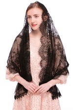 Rectangular Chapel Veil Spanish Lace Floral Mantilla Veils Wrap Shawl Mass He...