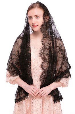 Rectangular Chapel Veil Spanish Lace Floral Mantilla Veils Wrap Shawl Mass He...
