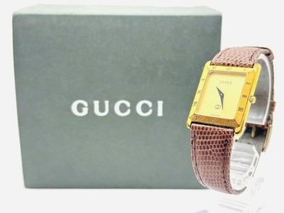 商談中　フェイス美品　GUCCI グッチ　4200M スクエア　ゴールド　腕時計 Exc+5 w/Box ] Gucci 4200FM Watch Quartz 24mm Gold Dial Leather