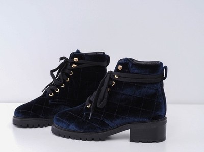 Sandro Paris Damen Stiefeletten Samt Velours Blau Absatz Gr. 39 Elegant