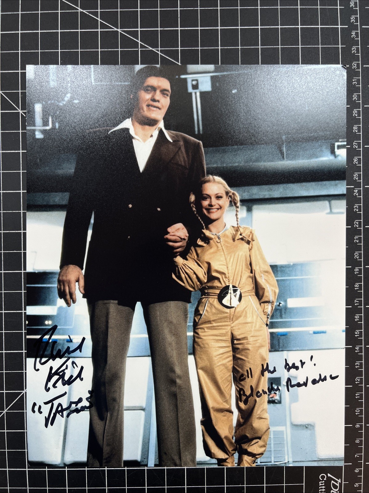 Richard Kiel + Blanche Ravalec Signed Autographed 8x10 Photo Moonraker Bond Jaws