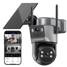 Dual Lens Solar Security Cameras Wireless Outdoor, 5G/2.4G WiFi 6, 360  Vie