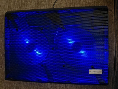 BUJIAN Dual Fan USB-Powered LED Laptop Cooling Pad, Black/Blue Universal