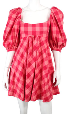 ACLER NWT Multicolor Pink Gingham Woven PERRY Mini Babydoll Dress 2 6AU
