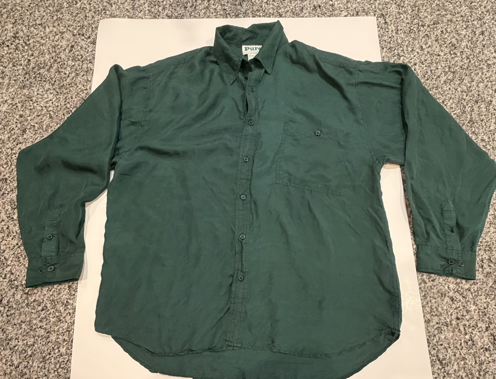 Pure Collection Top Womens large Green Button Up 100% Silk Long Sleeve